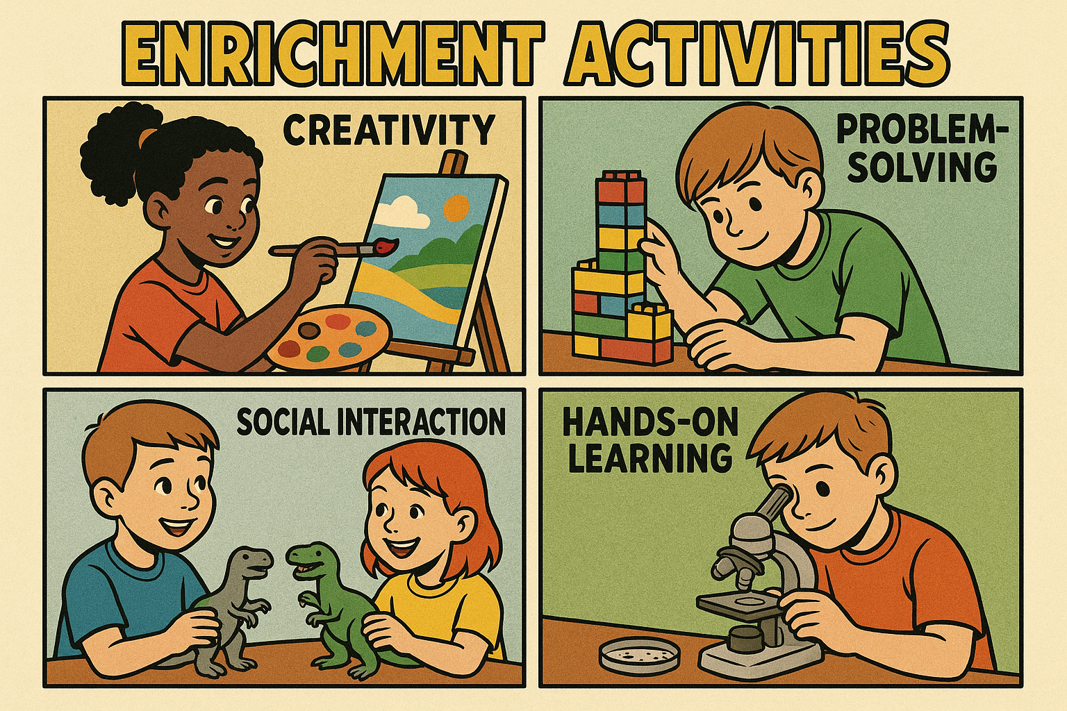 Enrichment activities experiences that go beyond traditional learning to broaden a childs knowledge skills and interests They encourage creativity problemsolving and social interaction often through handson learning