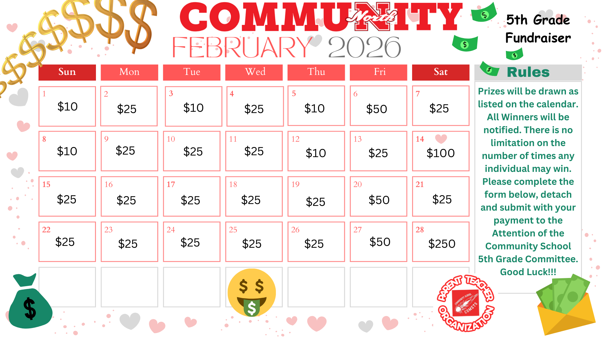 Pink Grey Festive Illustrated Valentines Day Decor February 2023 Monthly Calendar